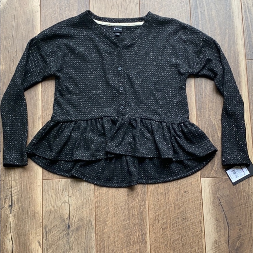 Kids, black and sparkle peplum top.